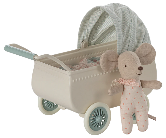 Kinderwagen mit Babymaus - Minze, Maileg