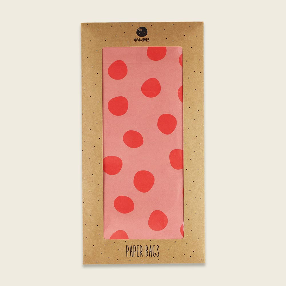 Papiergeschenktüte rosa mit roten Punkten (Set mit 6 Tüten), Ava & Yves