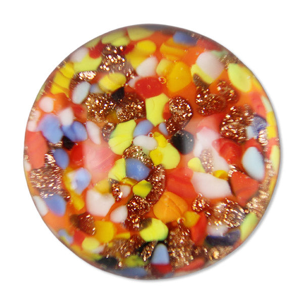 Kraftmurmel aus Muranoglas (orange mit Konfetti-Steinchen) 25mm, in hochwertigem Stoffbeutel mit Stickerei