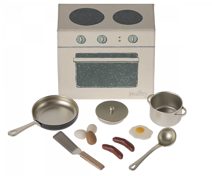 Maileg, Koch-Set, Mini Backofen/Herd plus Topf-Zubehör 2024